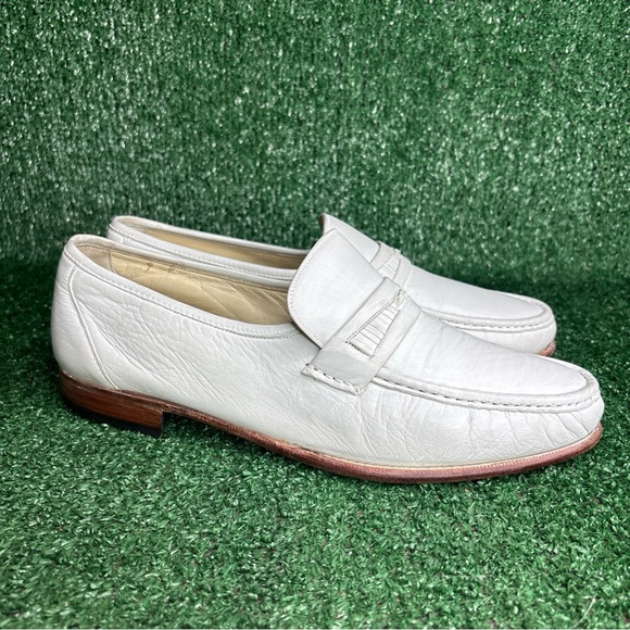 Bally Vintage Loafers Bone White Leather Moc Slip On Mens Size 10 E Wide